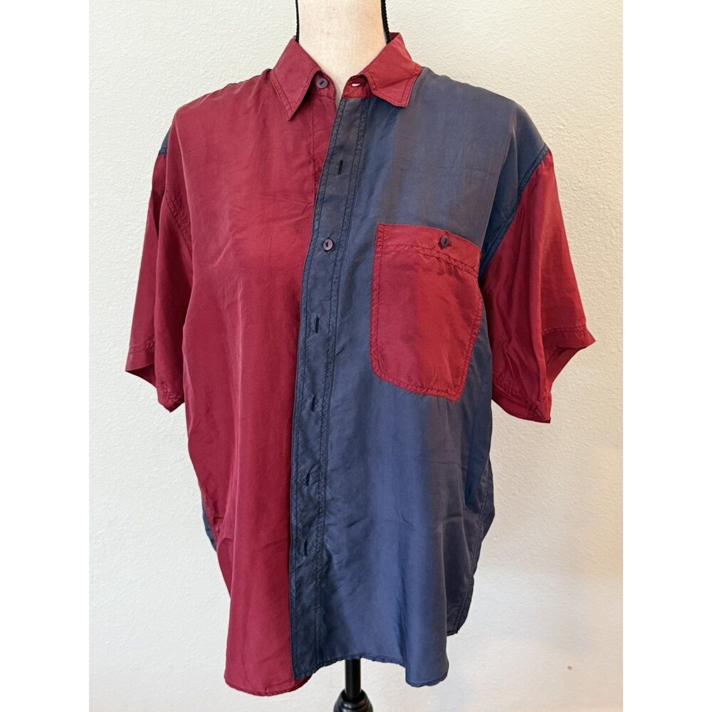 Vintage 80's Impact 100% Silk Men's Size M Button Up Shirt Two Tone washable